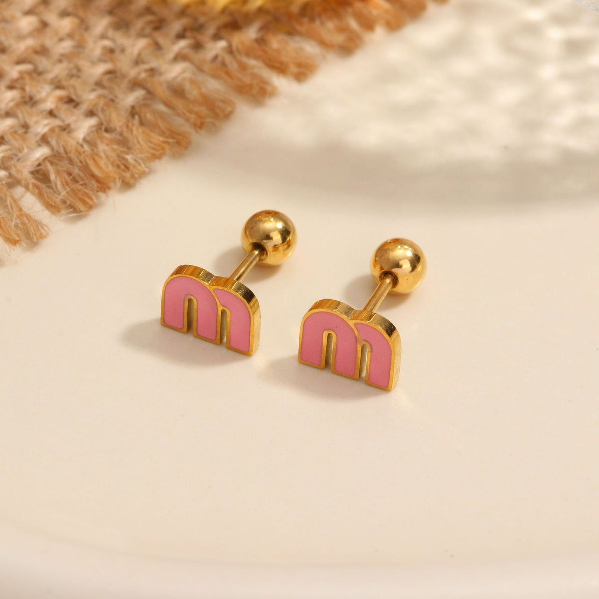 18K gold geometric inlaid gemstone design high-end earrings