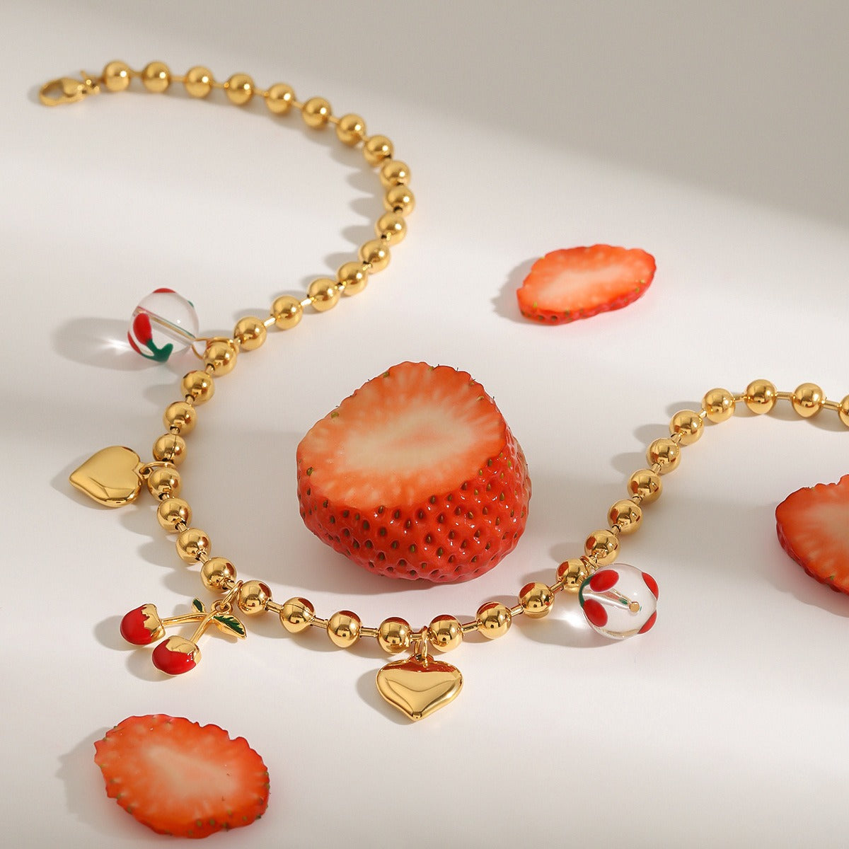 18K gold heart with cherry design exquisite cute necklace