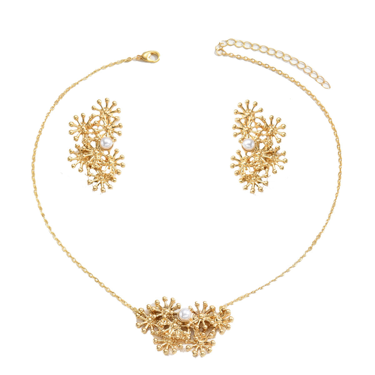 All-Match Fashion Sunflower Design Women's Earring Necklace Suit Personalized Hip-Hop Style With Pearl Niche Chain