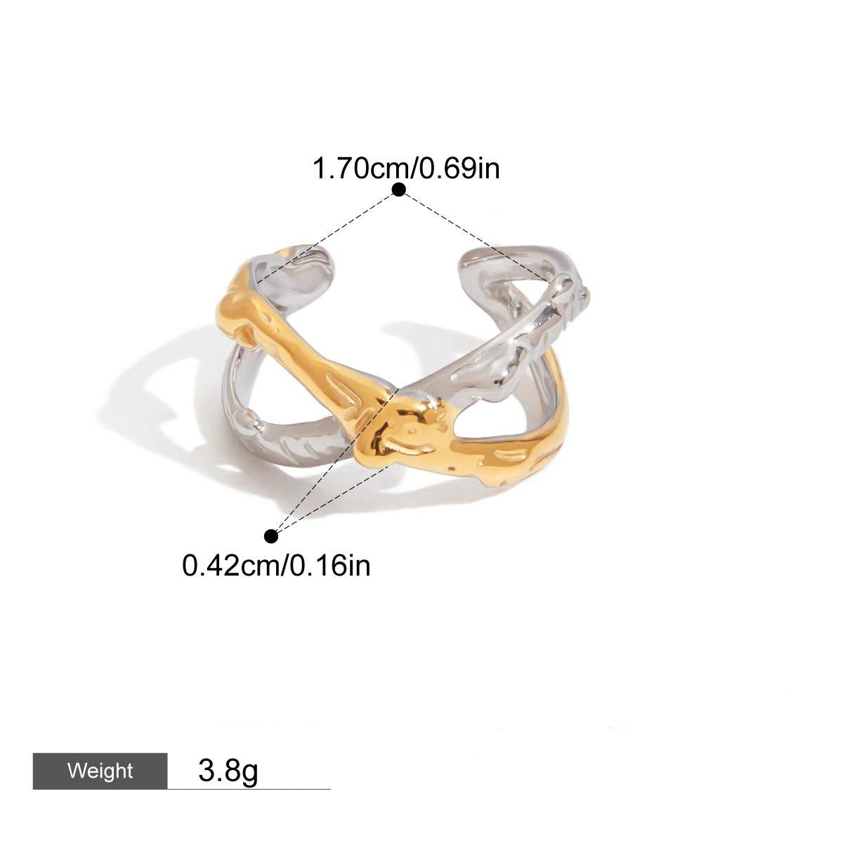 18K gold X-shaped ring with textured design, simple and personalized