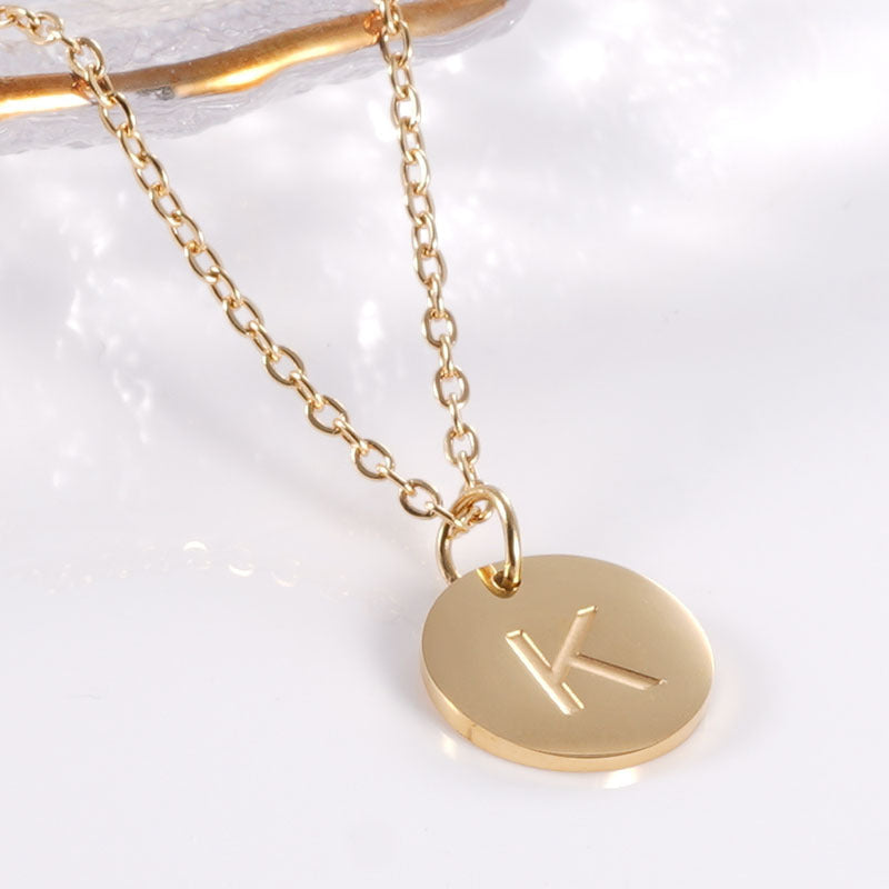 Minimalist Stainless Steel Necklace With Round 26-letter Pendants