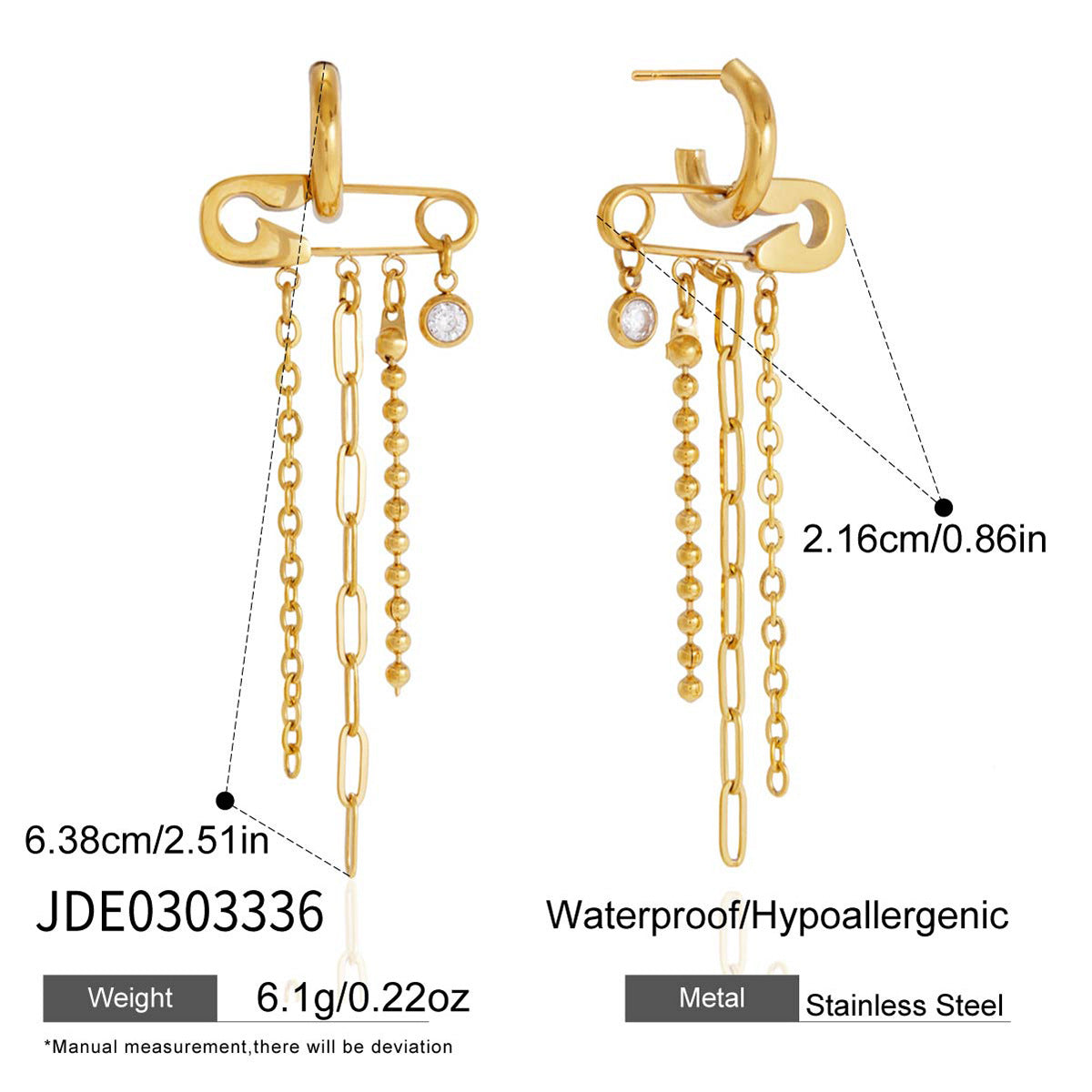 Safety Pin Chain Tassel Earrings