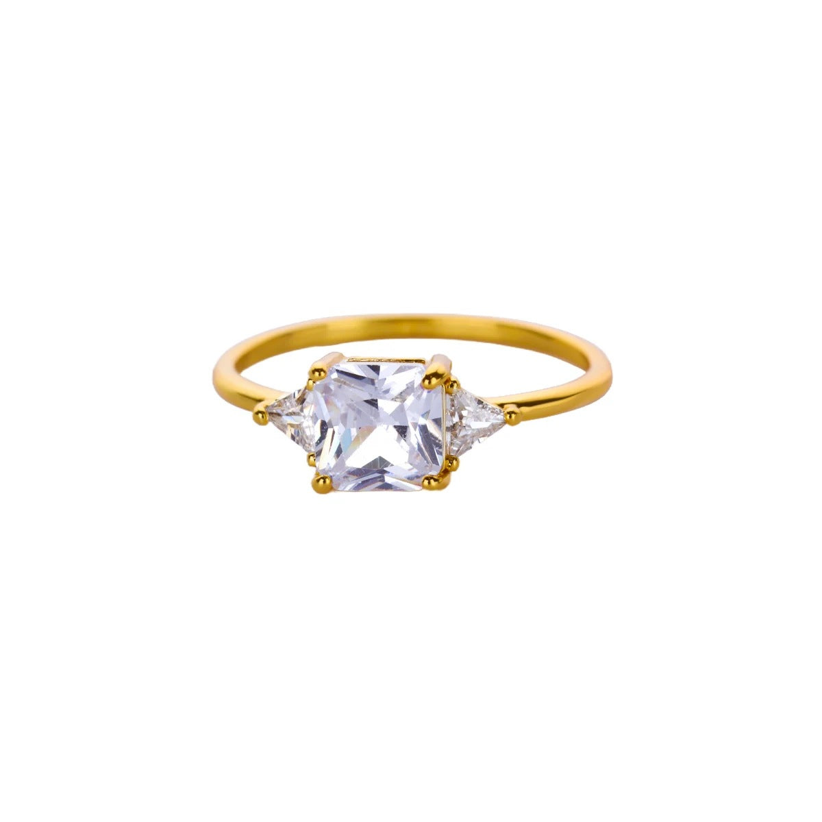 Womens Colorful Square Zircon Inlaid Open-End Ring