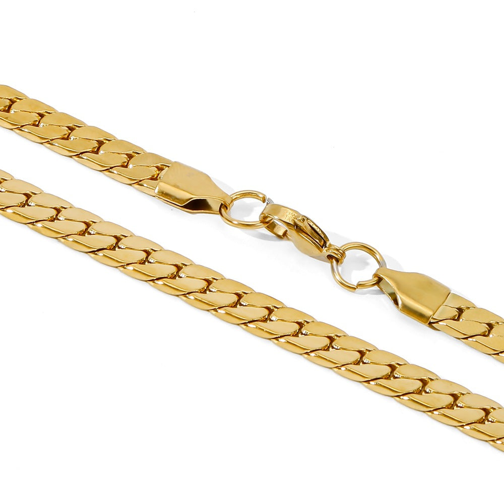 Stainless Steel 18K Gold Versatile Color-Preserving Necklace, Simple And Stylish For Commuting, Gold-Plated Flat Chain Pvd Plated With 18K Gold