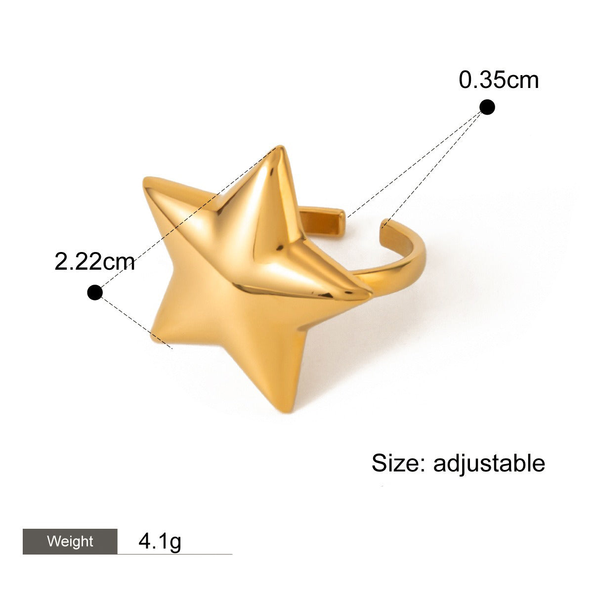 18K gold star-shaped design elegant necklace, ring, earrings and brooch set