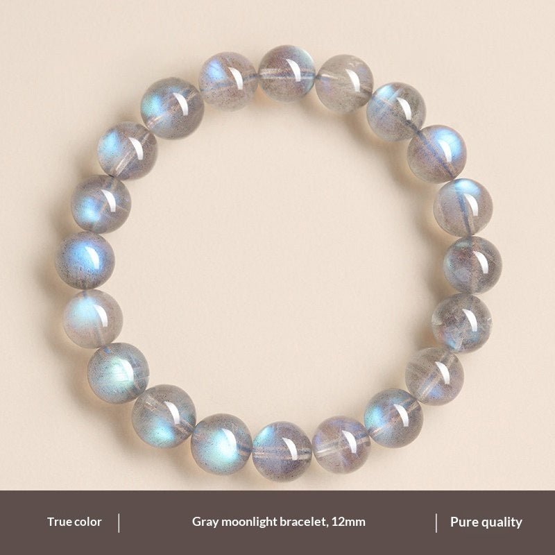 Natural Gray Moonstone Labradorite Blue Bead Bracelet