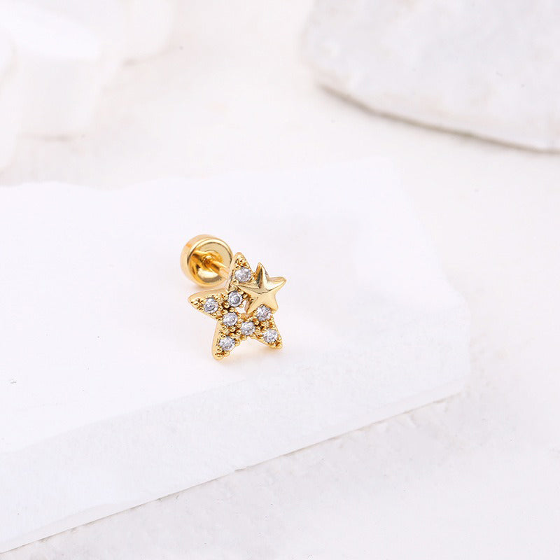 18K gold five-pointed star inlaid gemstones exquisite design dazzling earrings