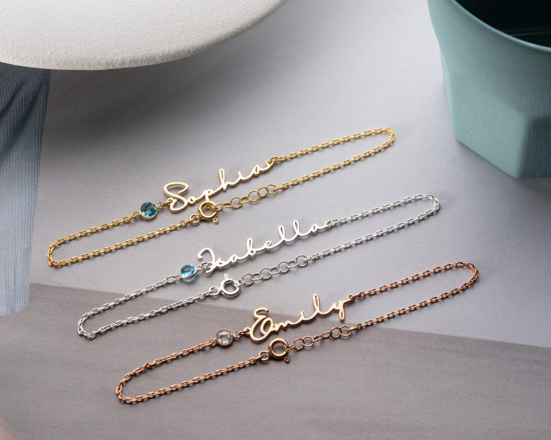 Personalized Cursive Name & Birthstone Bracelet