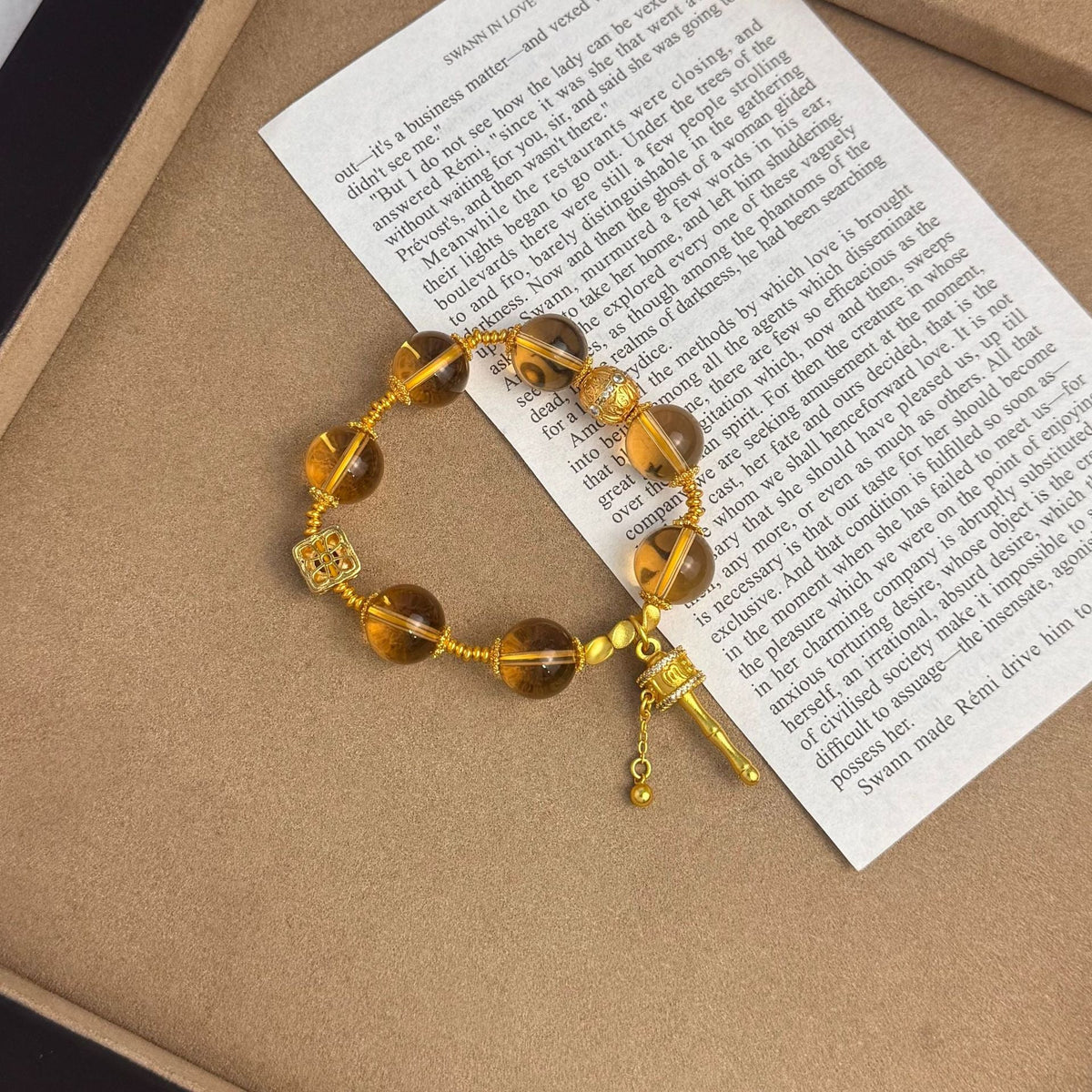 Traditional Handcrafted Alluvial Gold Rattle Square Auspicious Beaded Bracelet