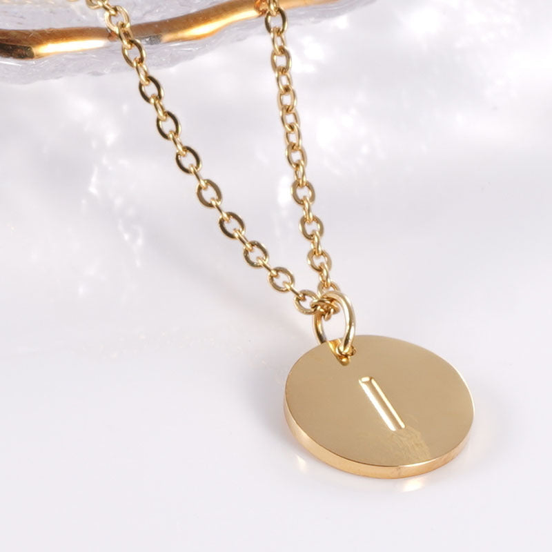 Minimalist Stainless Steel Necklace With Round 26-letter Pendants