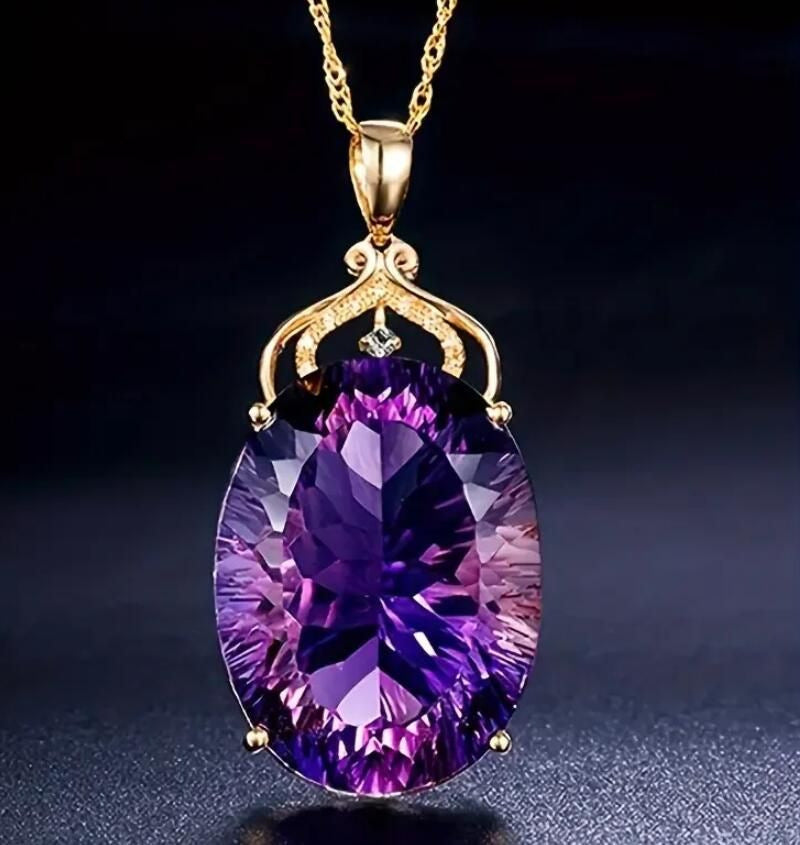 Wholesale Women Amethyst Pendant Necklace, Trendy Viral Dopamine Jewelry, Versatile High-End Sense Purple Crystal Necklace For Ladies
