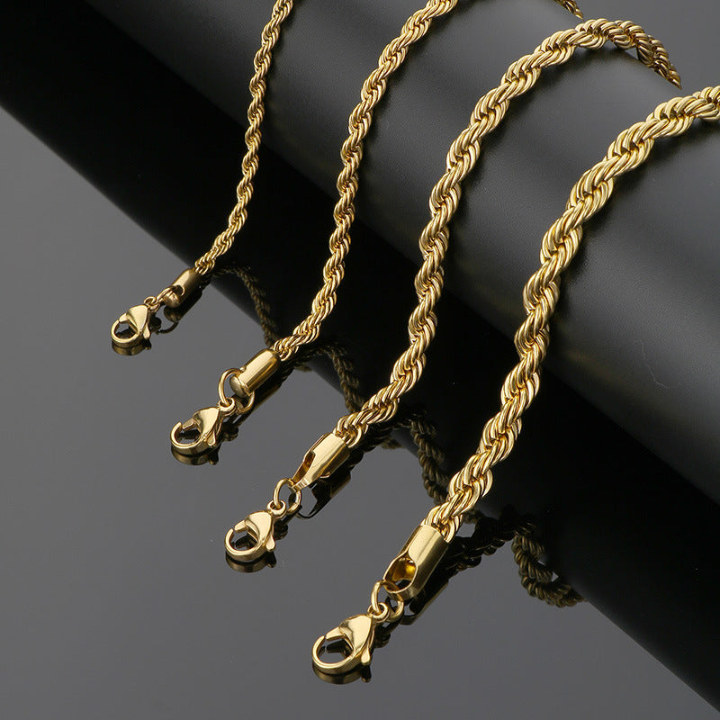 Stainless Steel Twist Chain Men's Bracelet Chain 18K Gold Button Chain Titanium Steel Manufacturer Non-Fading Cross-Border Fresh And Sweet
