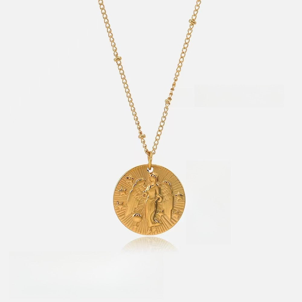 18k gold twelve zodiac necklace coin gold relief necklace