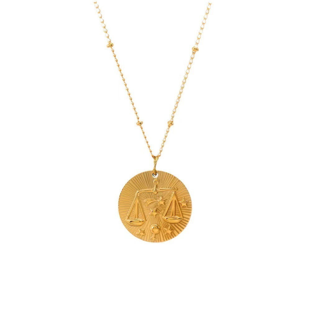 18K Gold Zodiac Titanium Steel Necklace