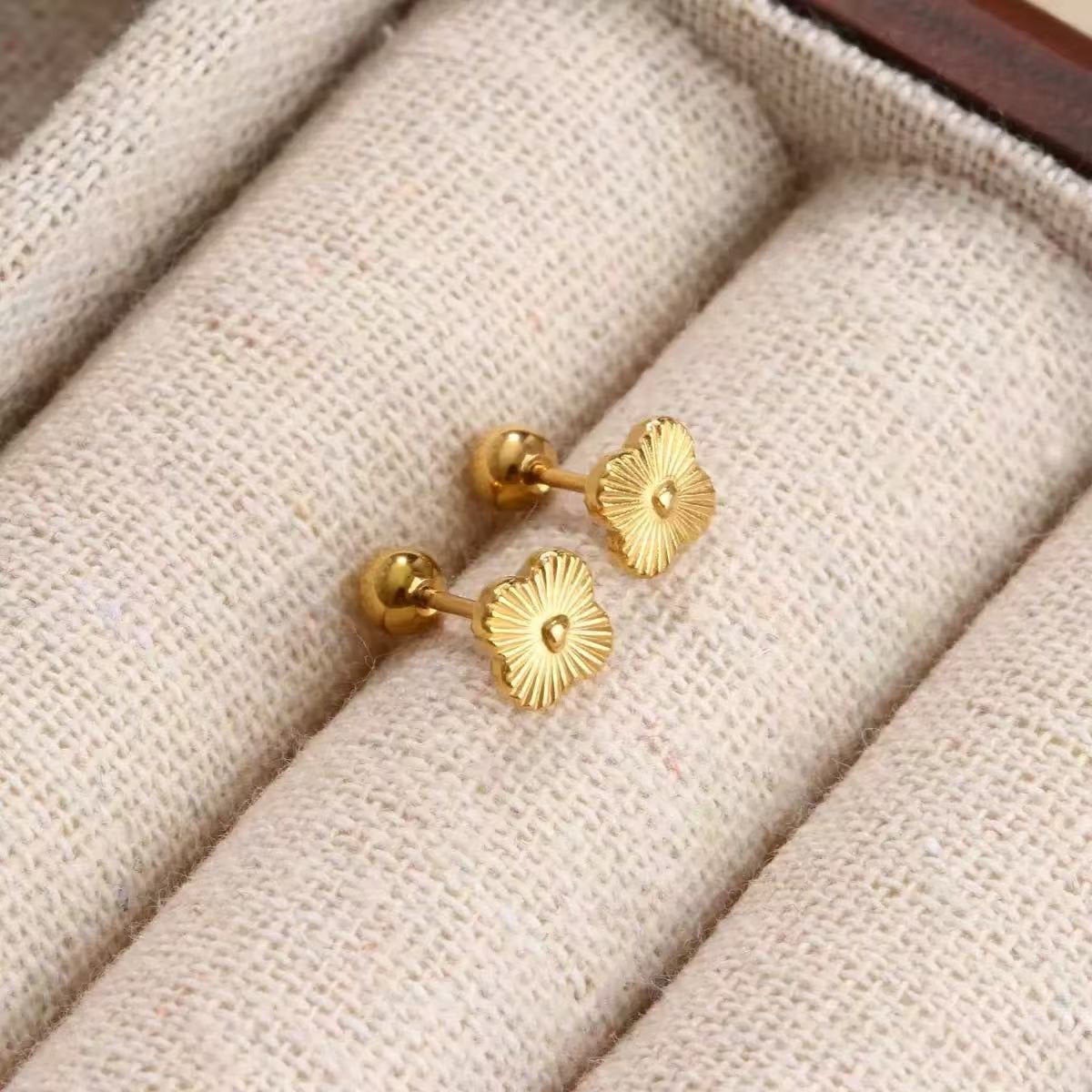 18K gold geometric inlaid gemstone design trendy personality earrings