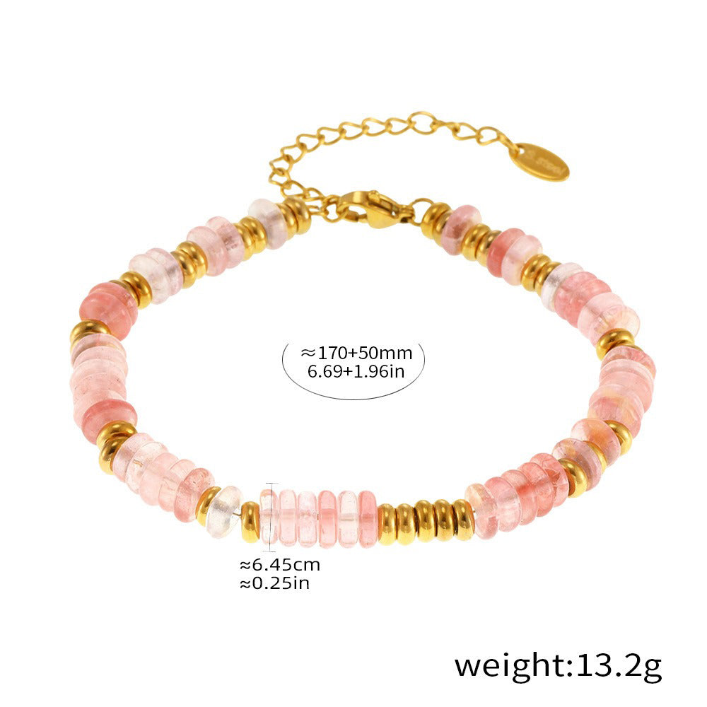 18K gold round beads with gemstone design high-end bracelet