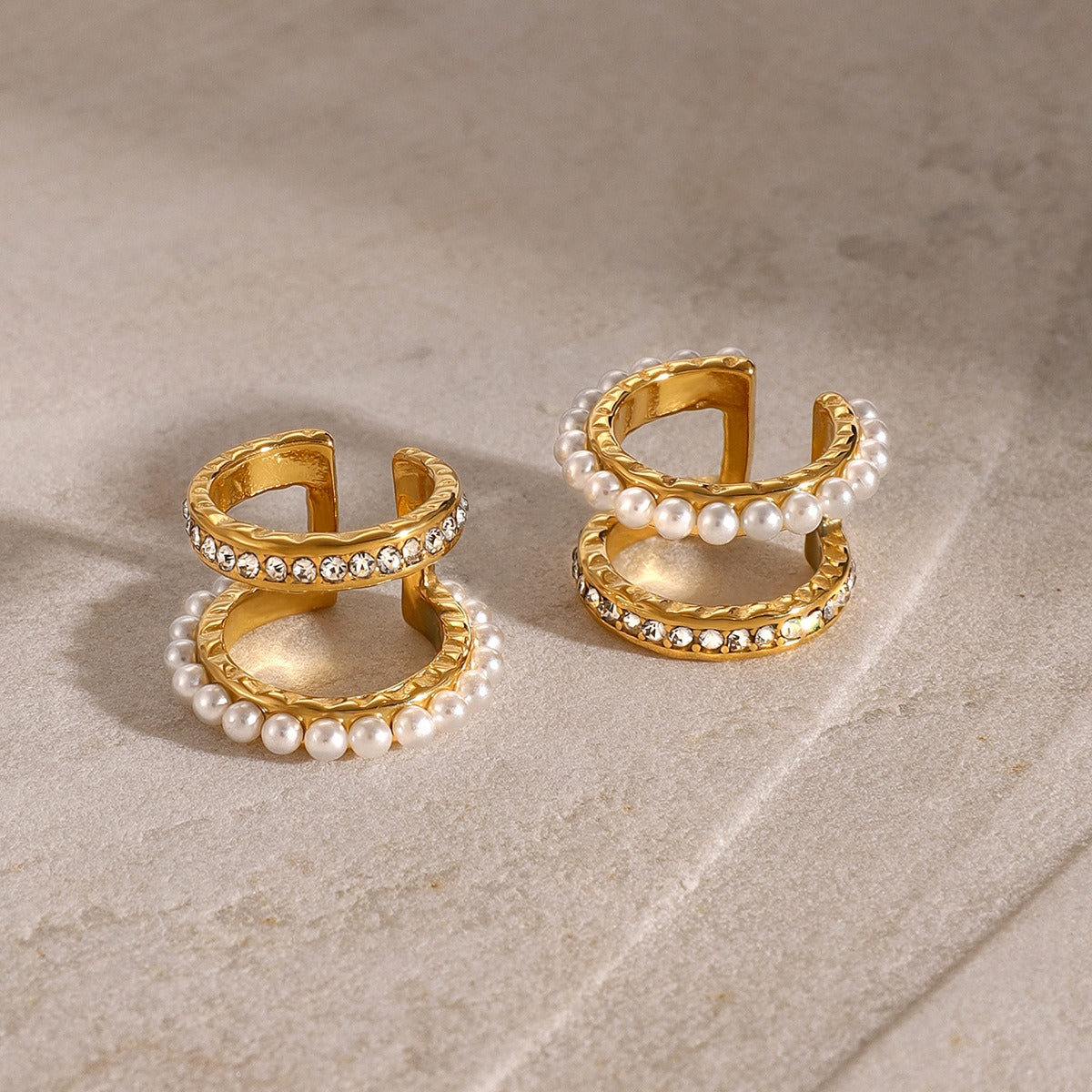 18K gold exquisite and noble double-layer inlaid pearls and diamonds design light luxury style earrings