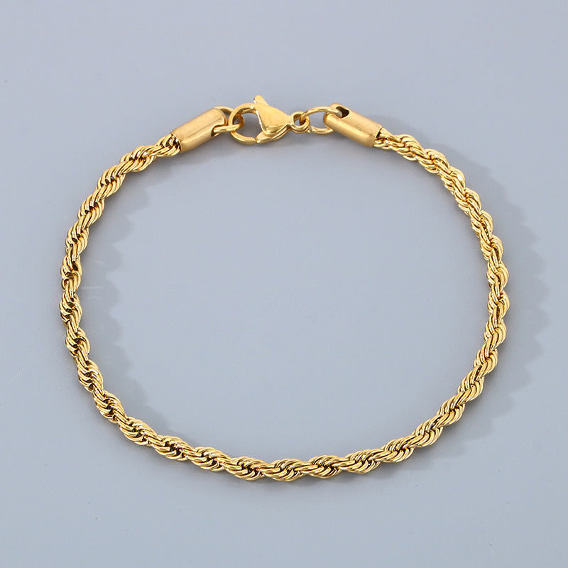 Stainless Steel Twist Chain Men's Bracelet Chain 18K Gold Button Chain Titanium Steel Manufacturer Non-Fading Cross-Border Fresh And Sweet