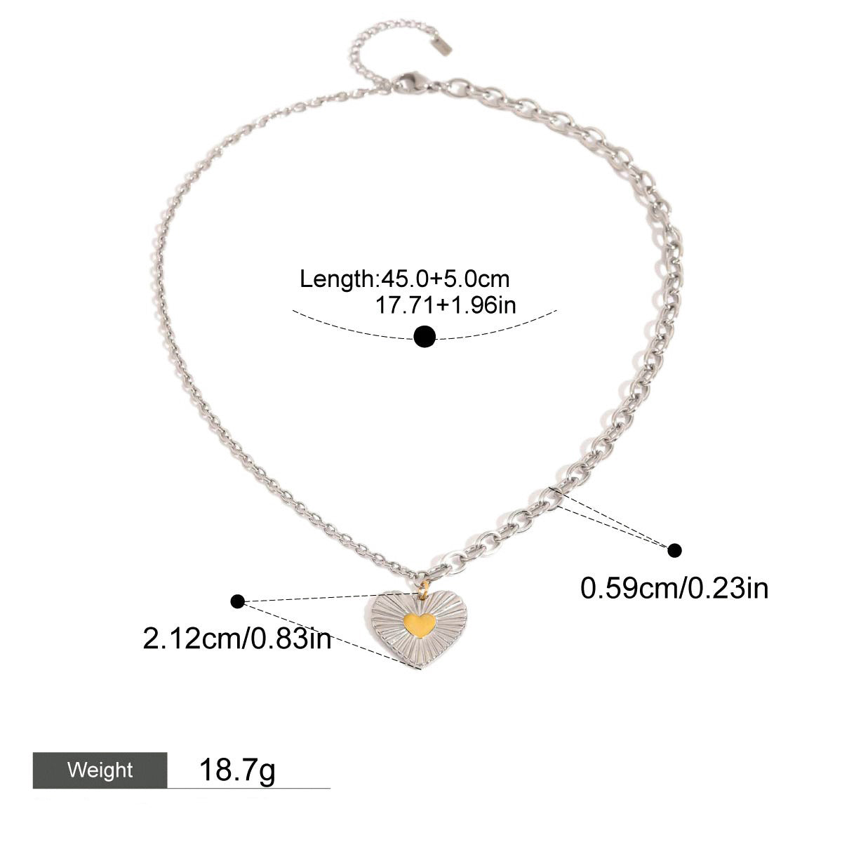 18K gold heart with gold and silver color matching design exquisite and fashionable necklace and earrings set