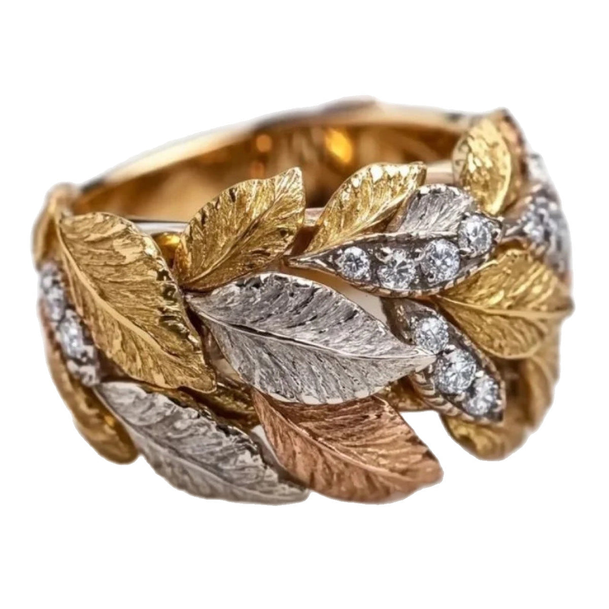 Hong Kong-Italy Cross-Border Factory Italian Heavy-Duty Woven Texture Gold-Engraved Handcrafted Maple Leaf Ring, Light Luxury High-End Jewelry