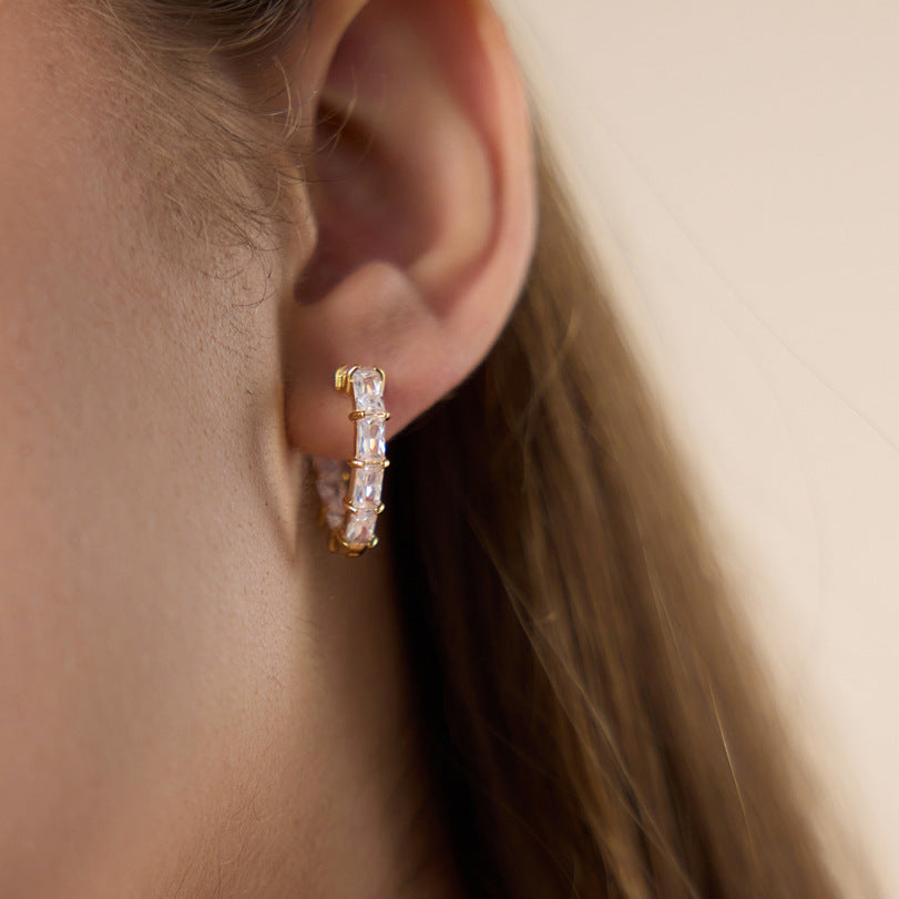 Baguette Zircon Hoop Earrings Collection