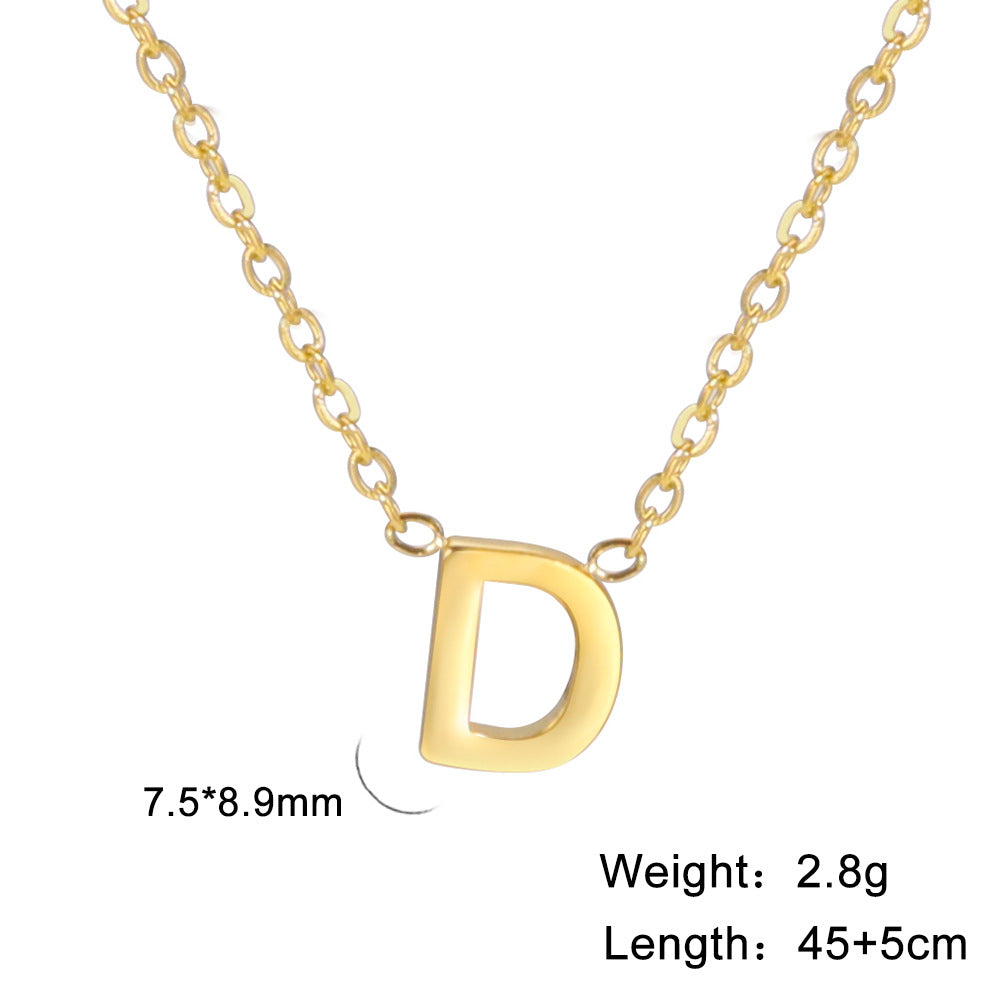 Hot-Selling Welded 26 Letters 18K Real Gold Electroplated Non-Fading Small Pendant Jewelry 304 Material Stainless Steel Necklace