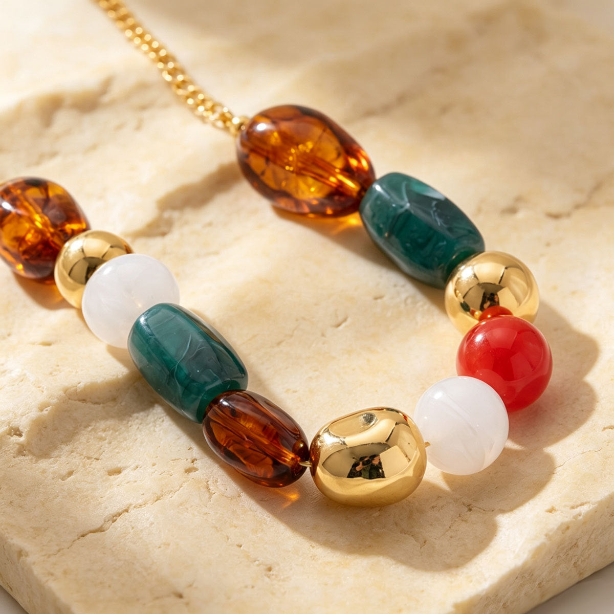 Women Vintage Multicolor Irregular Acrylic 2Pcs Jewelry Set, Chunky Gold Cuban Necklace Matching Hoop Drop Earrings Retro Fall Daily Gift