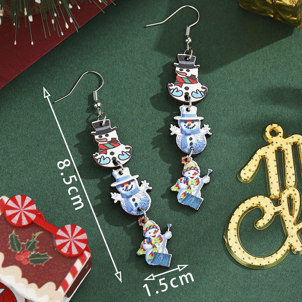 Cross-Border Personalized Christmas Alloy Earrings Christmas Hat Colorful Star Dot Diamond Christmas Tree Elk Gingerbread Man Earrings