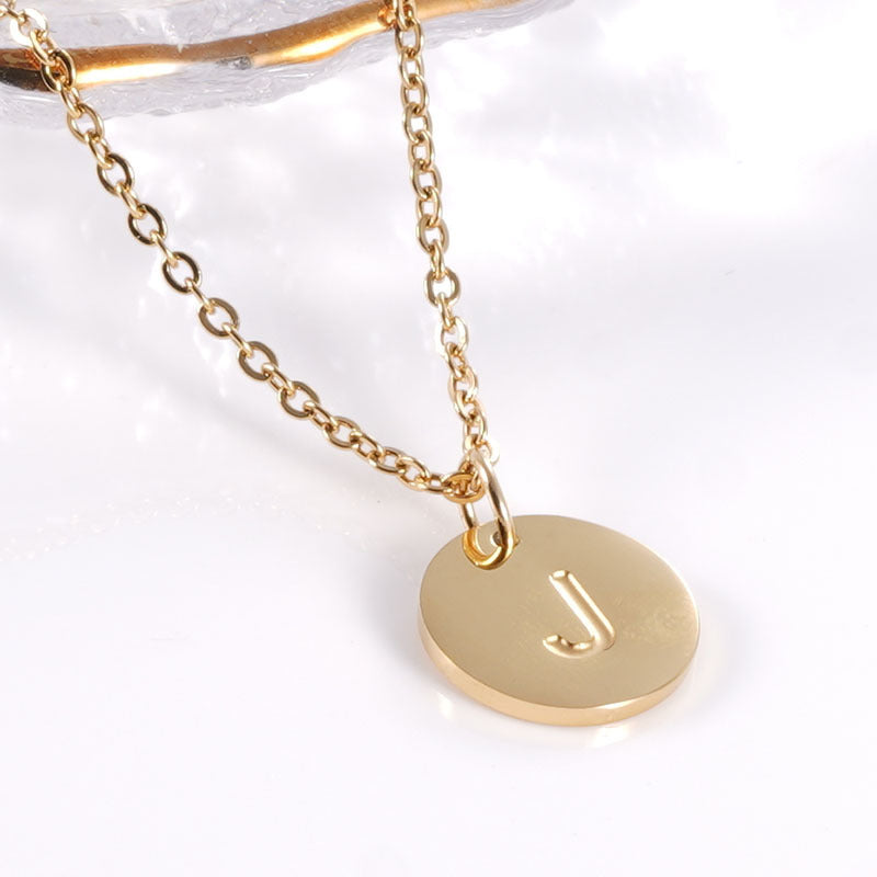 Minimalist Stainless Steel Necklace With Round 26-letter Pendants