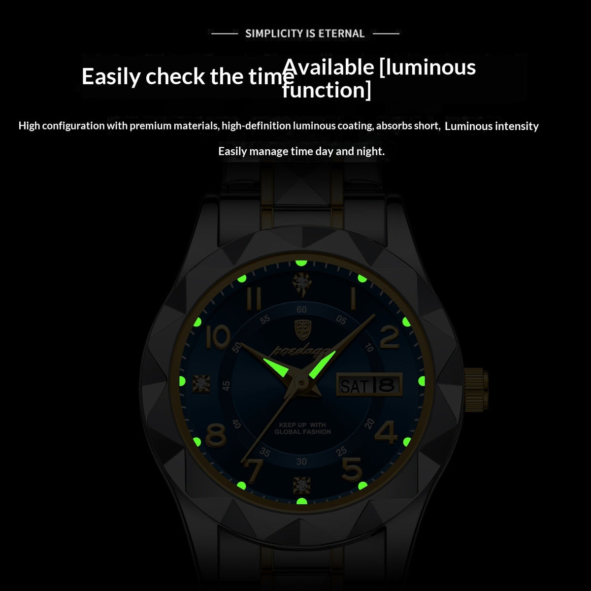 Waterproof Luminous Dual-Date Womens Quartz Watch
