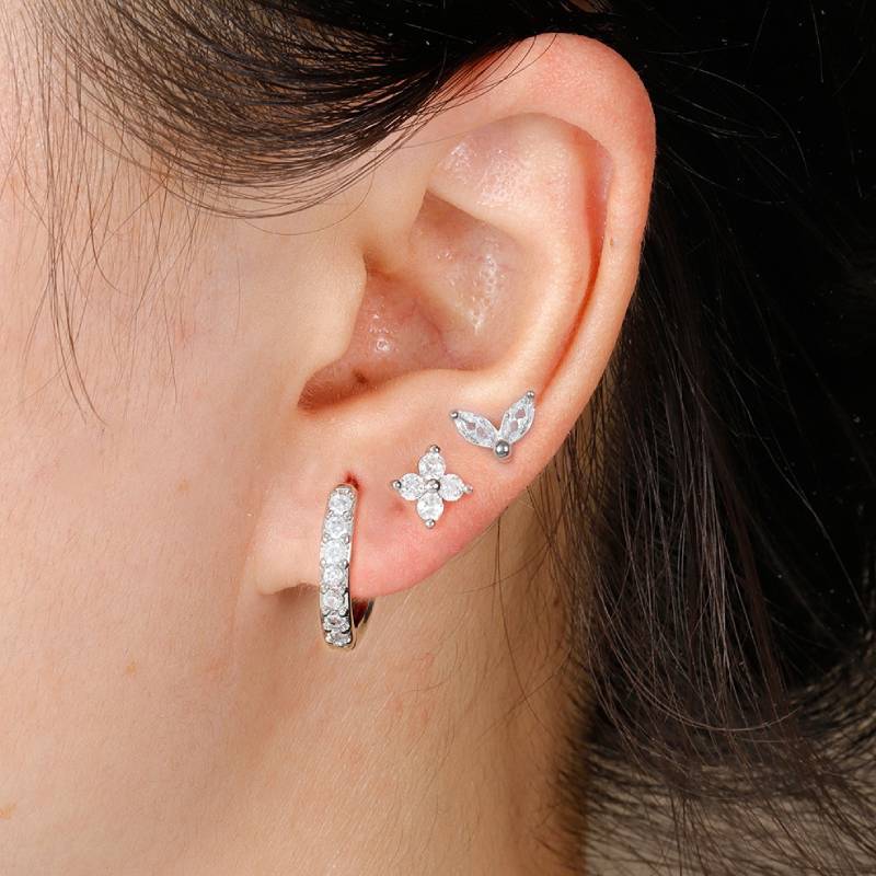 Copper Stud Earrings With Diamond Inlay