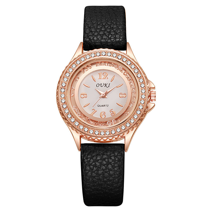 Stylish And Minimalist Round Rhinestone Womens Watch