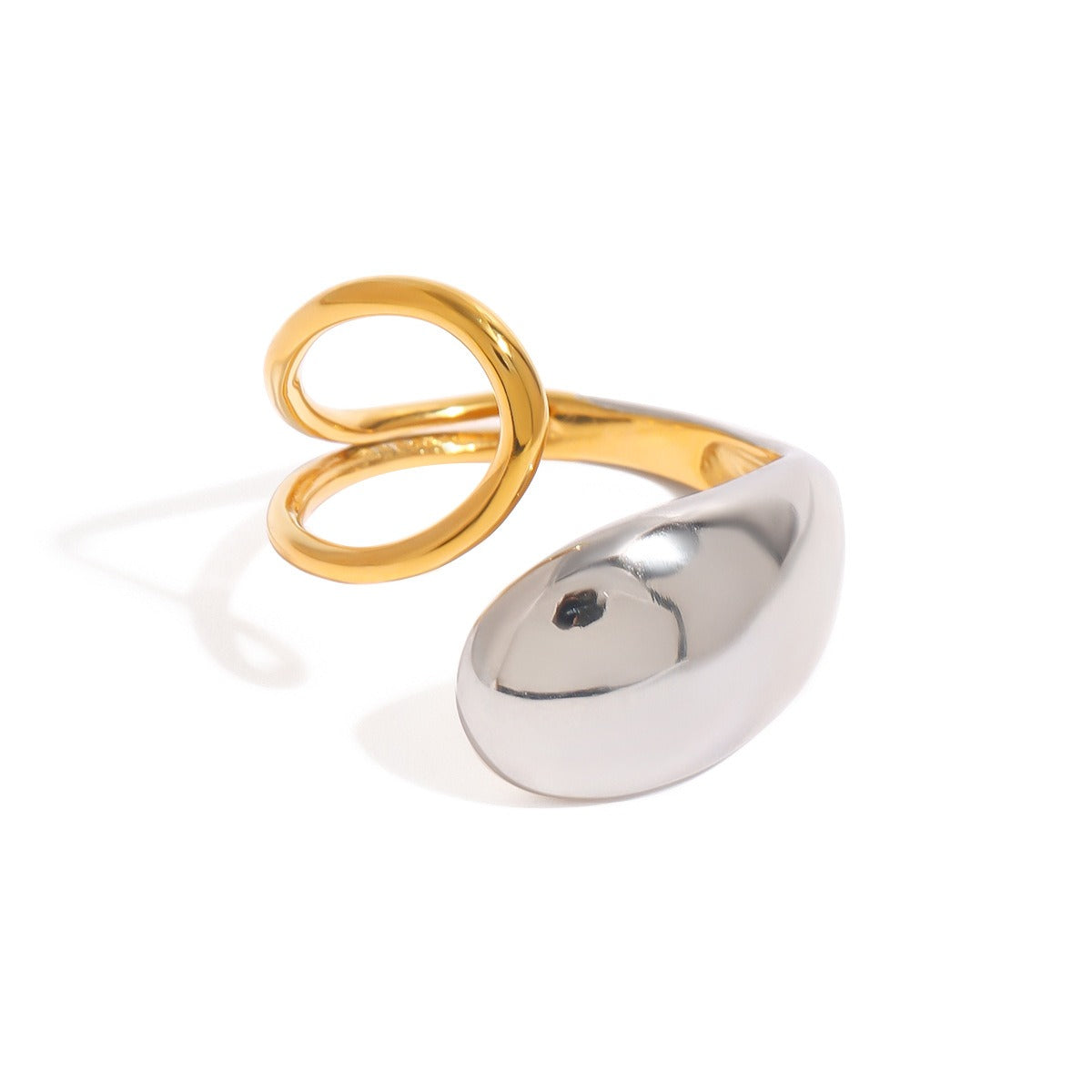 18K gold teardrop pattern with gold and silver color matching design fashionable personality ring