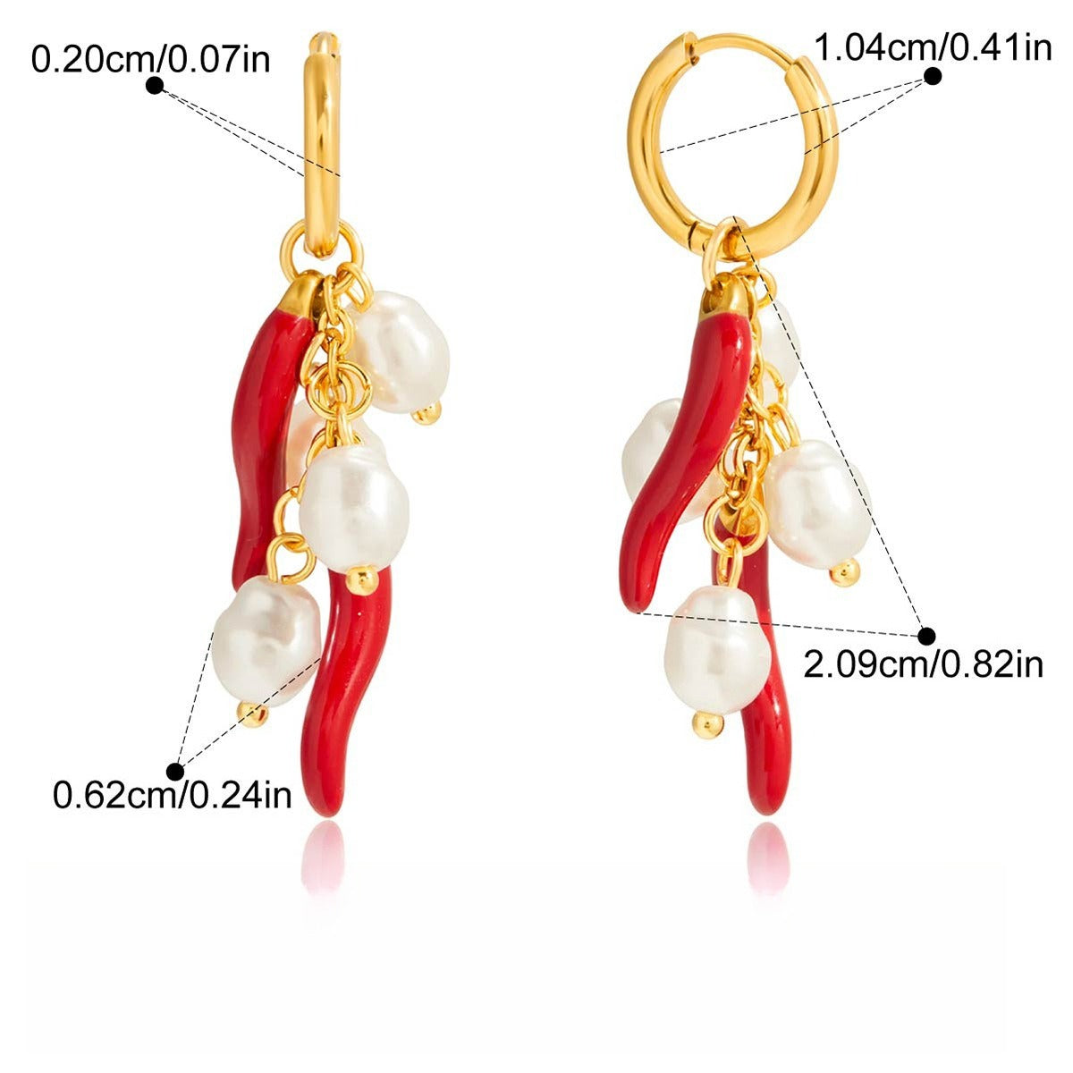 18K gold lightweight luxury and high-end chili pepper and pearl earrings