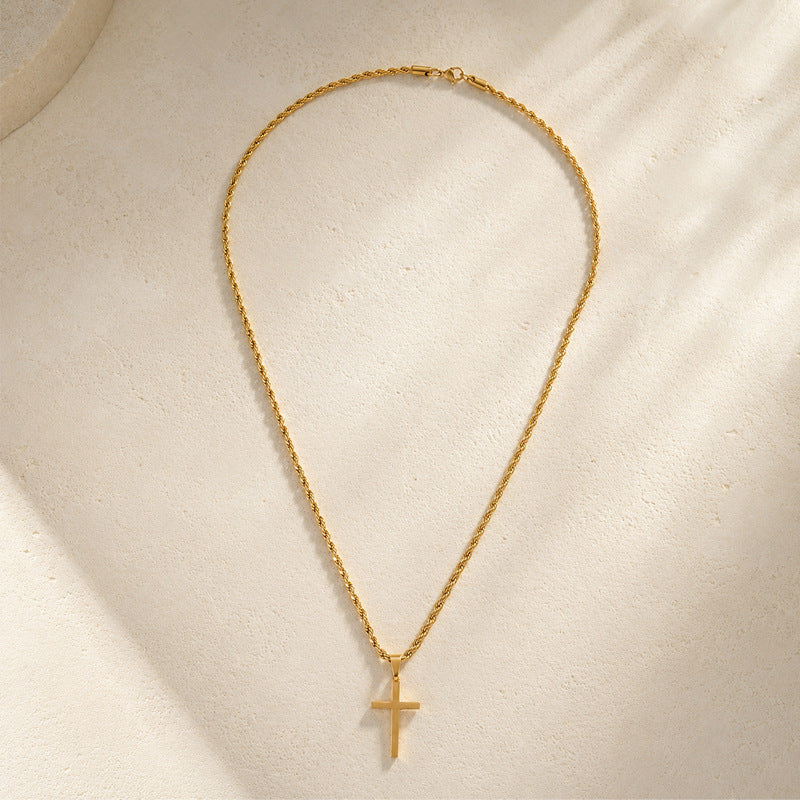Cross-Border European And American Style Versatile Simple Waterproof Non-Fading Stainless Steel Men's Cross Pendant Necklace With A High-End Feel