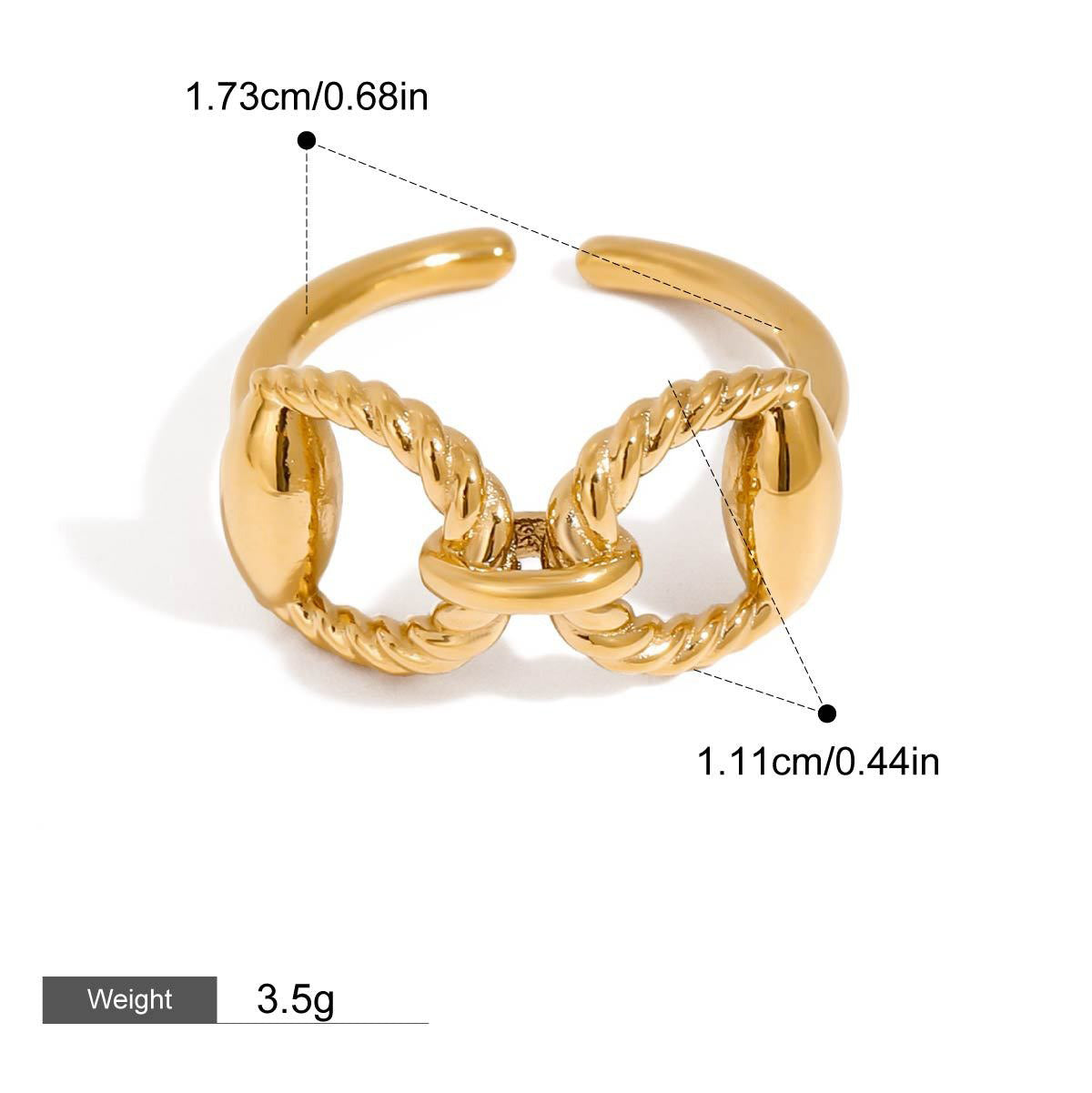 18K gold geometric shape with texture design simple and fashionable open ring