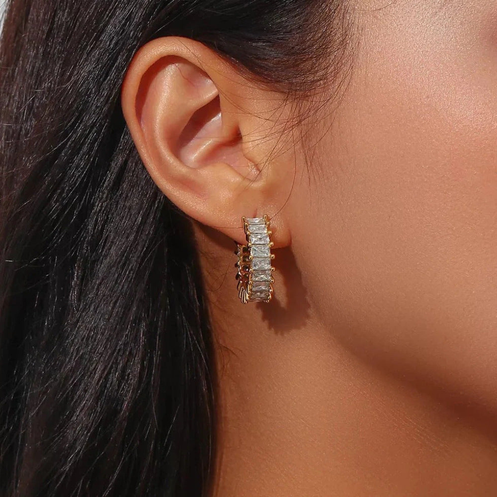Baguette Zircon Huggie Earrings