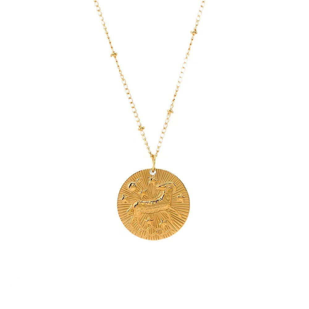 18K Gold Zodiac Titanium Steel Necklace