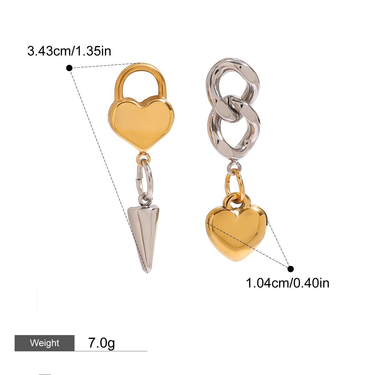 18K gold heart shape with gold and silver color matching design trendy personality necklace bracelet ring earrings set