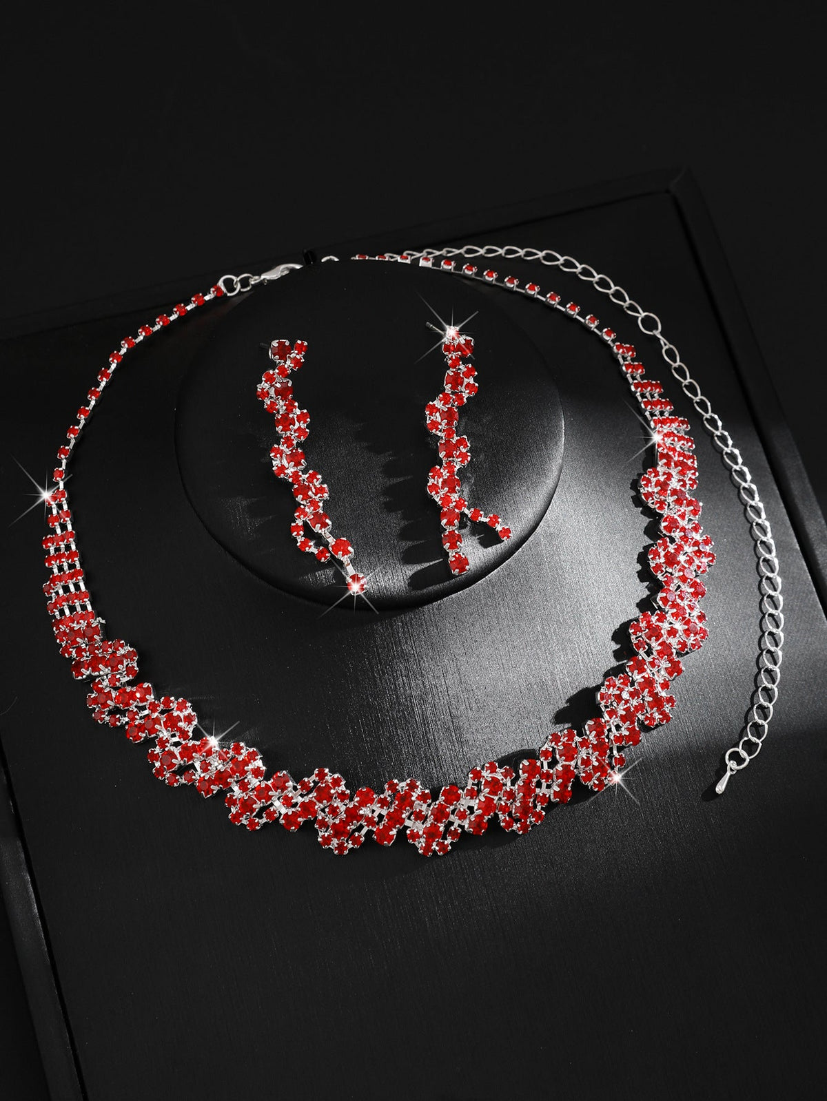 Full Diamond Jewelry Multi-Color Cross-Border European And American Necklace Earrings Set Bridal Ring New Two-Piece Set Fashionable Winter Accessories