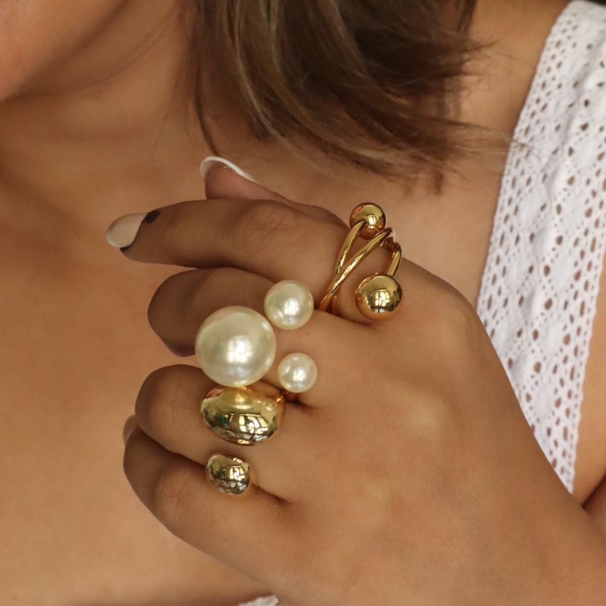18K gold geometric lines with spherical design simple personality ring