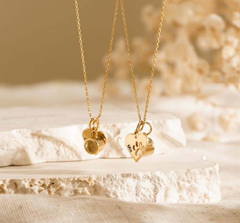 Personalized Heart & Paw Print Photo Custom Necklace