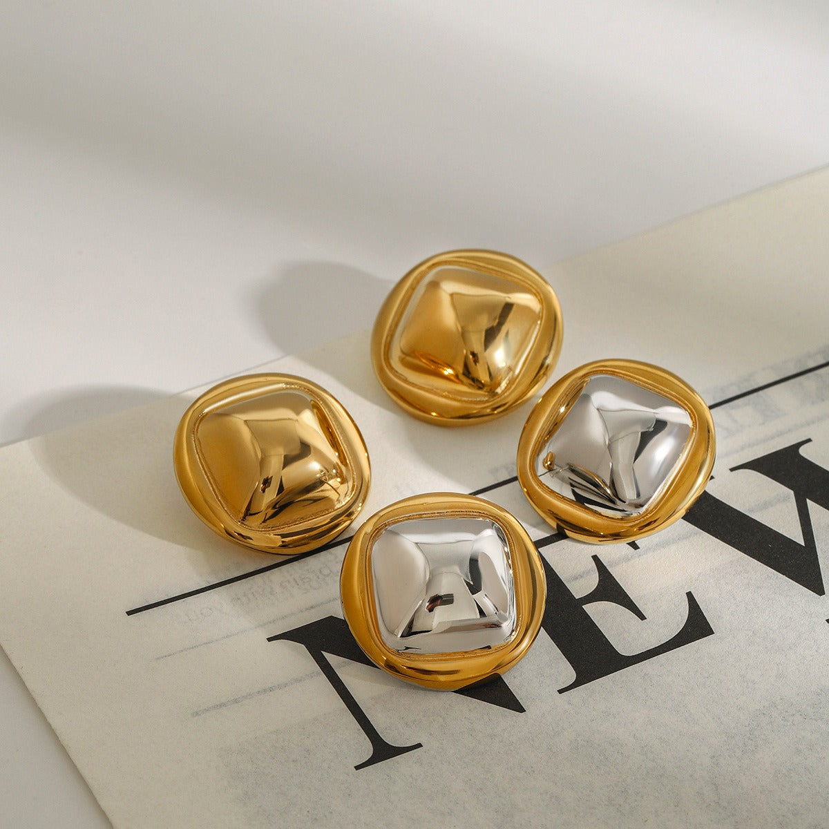 18K gold geometric shape with ocean style design exquisite and fashionable earrings, necklace and ring set