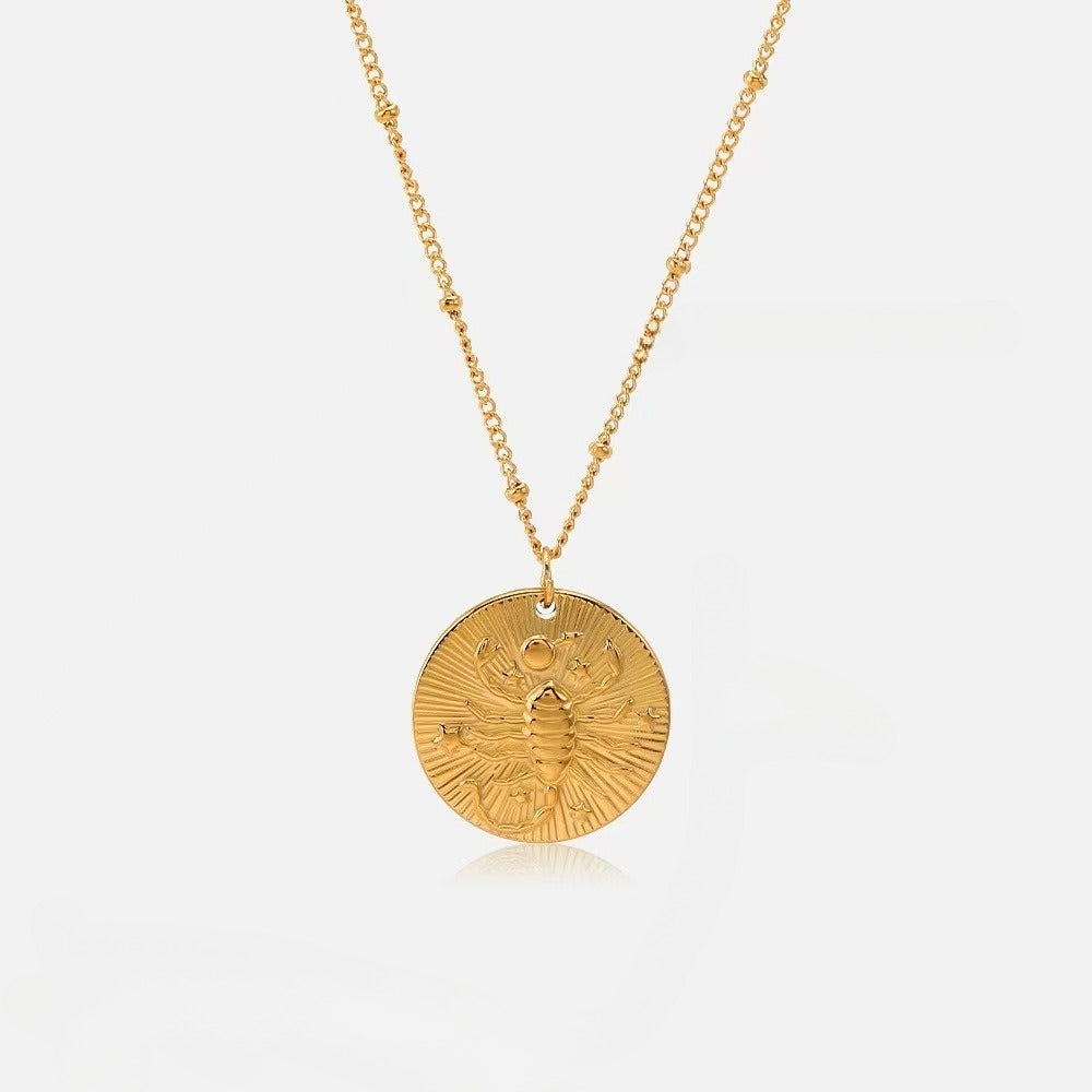 18k gold twelve zodiac necklace coin gold relief necklace