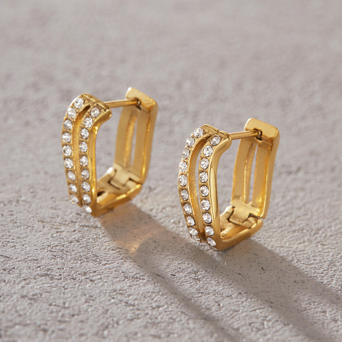 Double Row Zircon Hoop Earrings