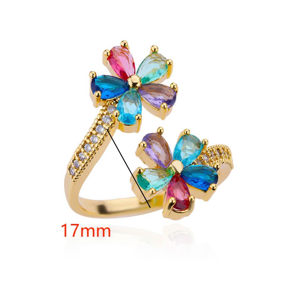 Women's Colorful Zircon Flower Open Ring