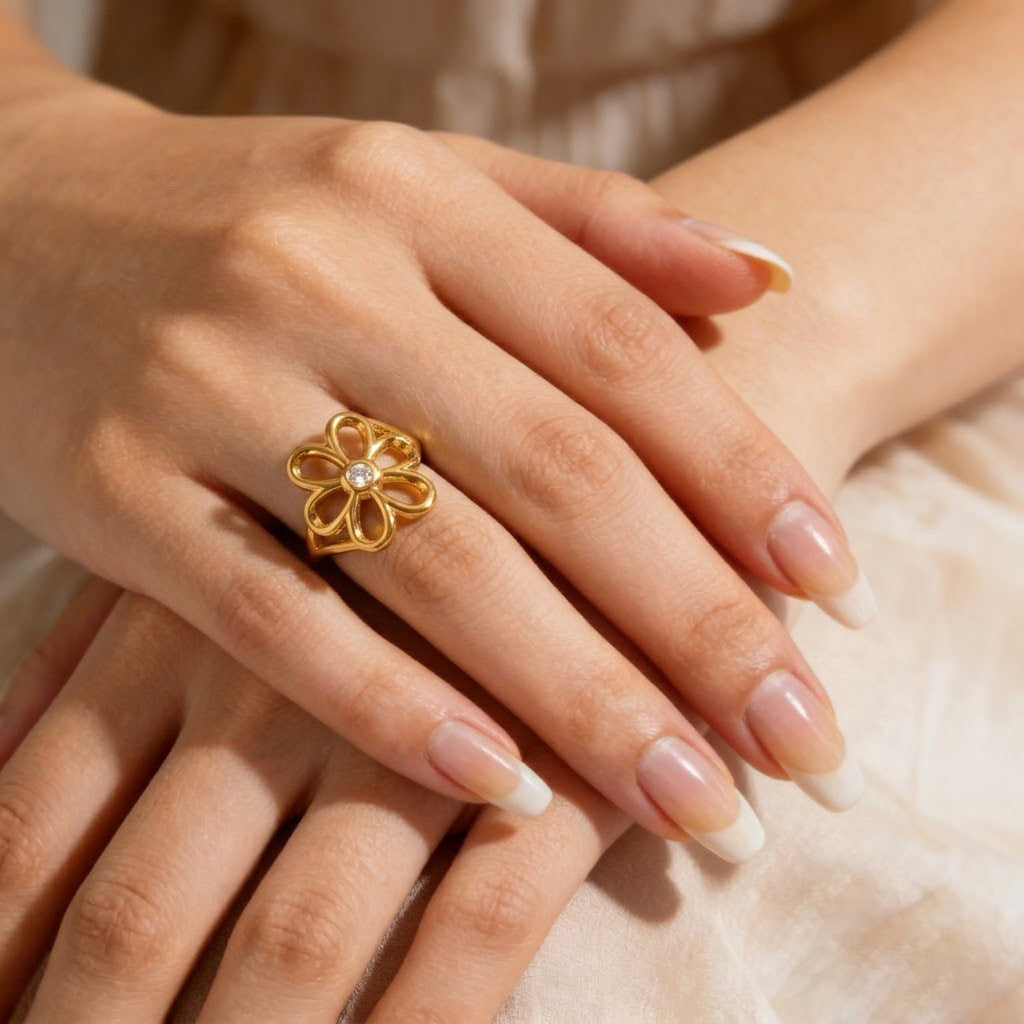 8k Gold Titanium Steel Zircon Five-pointed Star Ring