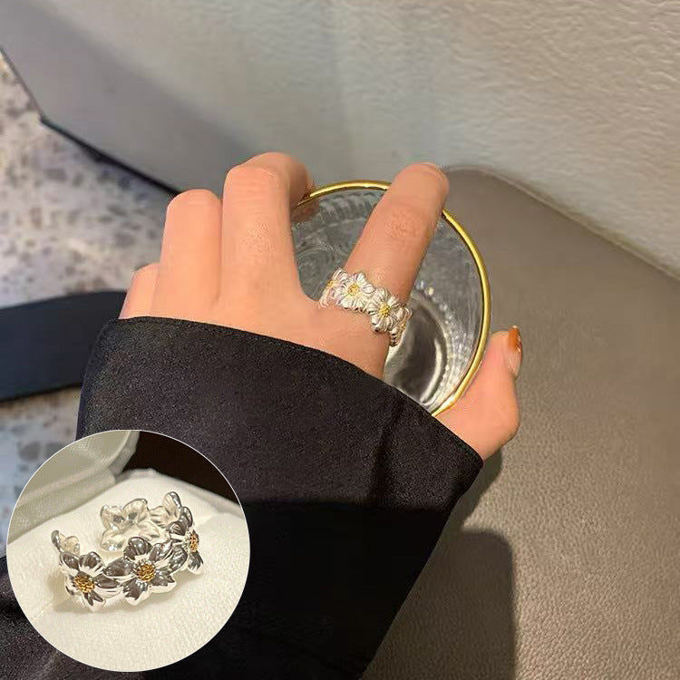 High Sense Star Open Ring For Women, INS Niche Brushed Texture Luxury Adjustable Index Finger Statement Ring