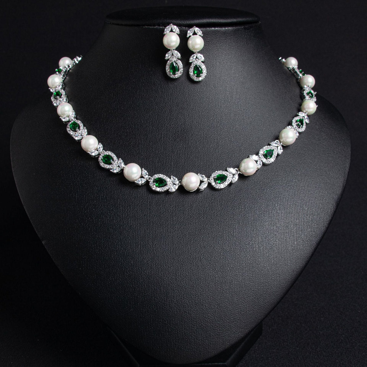 Korean Wedding Luxury Pearl Necklace Earrings Suit Full Diamond AAA Zircon Banquet Exquisite Accessories Bridal Jewelry