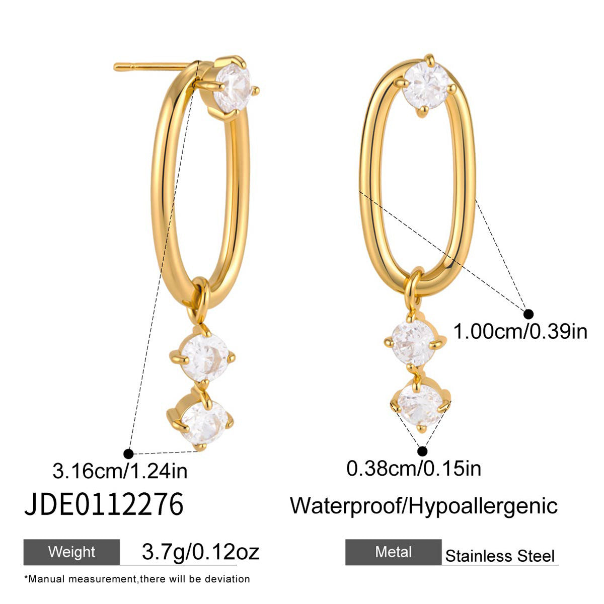 Zircon Drop Hoop Earrings